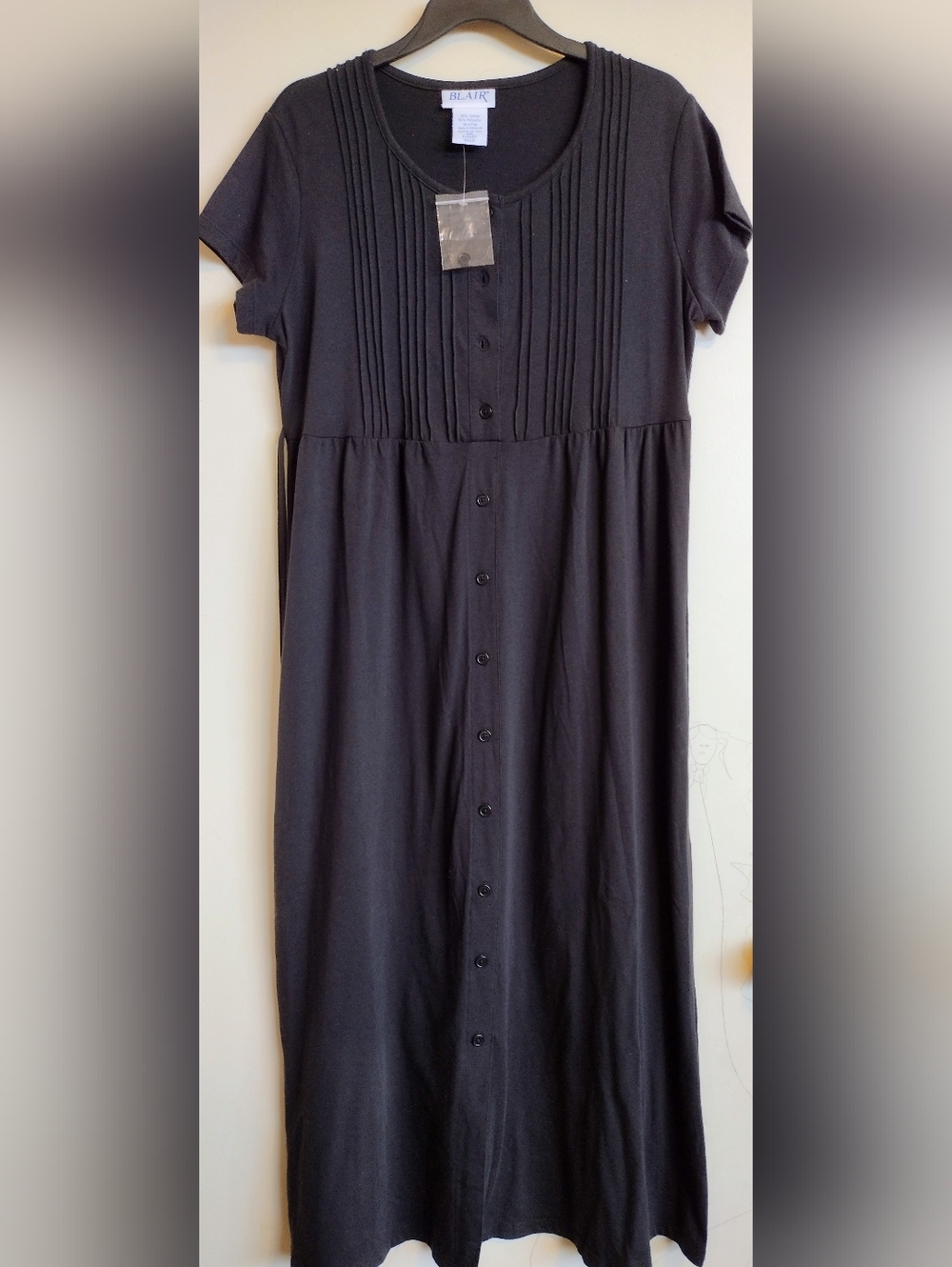 Blair Black Button-Front Maxi Dress with Pintuck Bodice